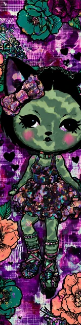 Free kawaii bookmark featuring a standing cat with orange flowers